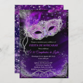 Mascarada de cumpleanos personalizada en negro 招待状 (正面/裏面)