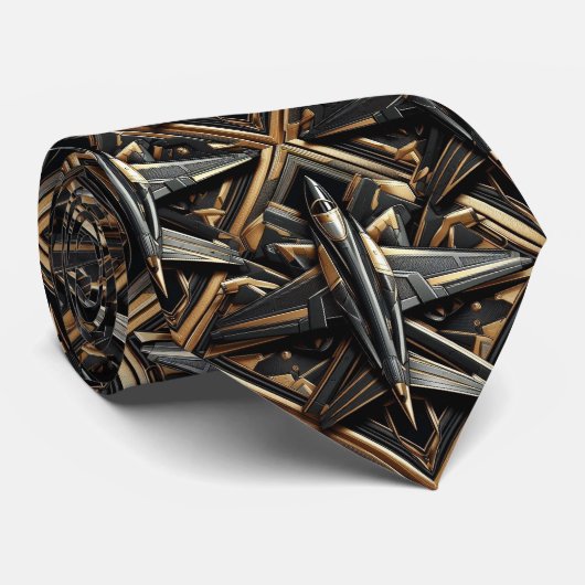 Masculine Black and Gold Airplane Jet ネクタイ (ロール)