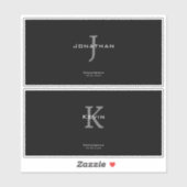 Masculine Black and White Initial + Name Monogram シール (シート)