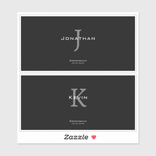 Masculine Black and White  Initial + Name Monogram シール (シート)