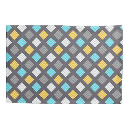Masculine Gray Blue Yellow Geometric Pattern 枕カバー (裏面)