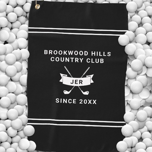 Masculine Modern Monogram Black White Golfer Clubs ゴルフタオル