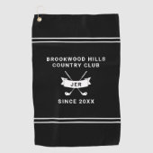 Masculine Modern Monogram Black White Golfer Clubs ゴルフタオル (正面)