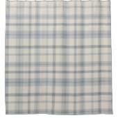 Masculine Muted Blue Plaid w/ Linen Texture シャワーカーテン (正面)