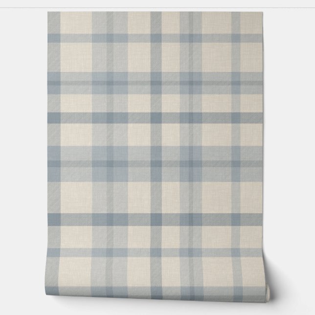 Masculine Muted Blue Plaid w/ Linen Texture 壁紙 (ほどく)