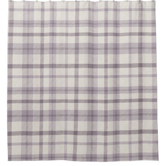 Masculine Muted Purple Plaid w/ Linen Texture シャワーカーテン (正面)