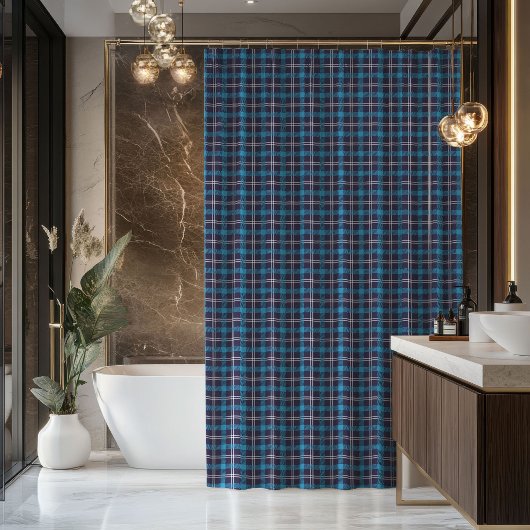 Masculine Plaid Curtain Blue Tartan Gift Look シャワーカーテン