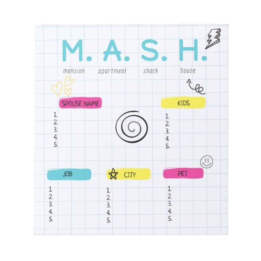 MASHゲーム， 90sパーティーの好意 ノートパッド (正面)