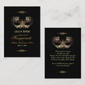 Mask Black Gold 50th Masquerade Birthday  プレイスカード (正面/裏面)