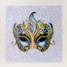  Mask Featuring Ornate Golden and Blue Patterns