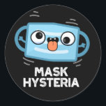 Mask Hysteria Funny Mask Pun Dark BG ラウンドシール<br><div class="desc">Mask Hysteria Funny Mask Pun features a crazy face mask in a hysterical fit. Perfect pun gift for family and friends who love cute face mask puns.</div>