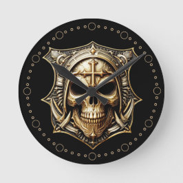 Maske Deathmetal Totenkopf Gold Schild ラウンド壁時計