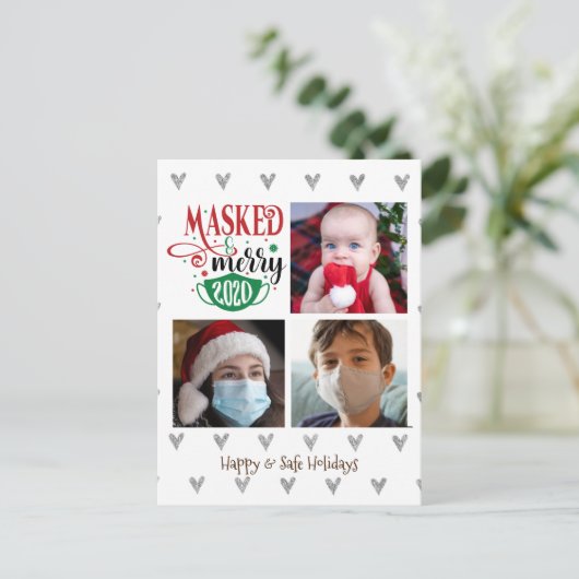 MASKED & メリー 2020 | 3枚の写真の丁合いおもしろい シーズンポストカード (スタンド正面)