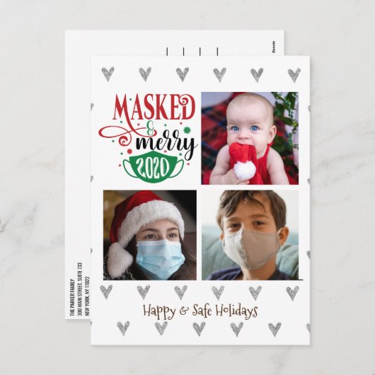MASKED & メリー 2020 | 3枚の写真の丁合いおもしろい シーズンポストカード (正面/裏面)