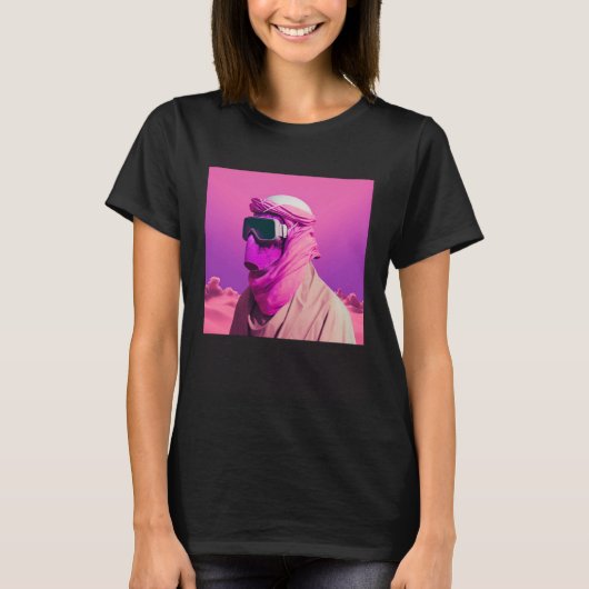 Masked Arab in a Vaporwave Desert Retrowave style Tシャツ (正面)