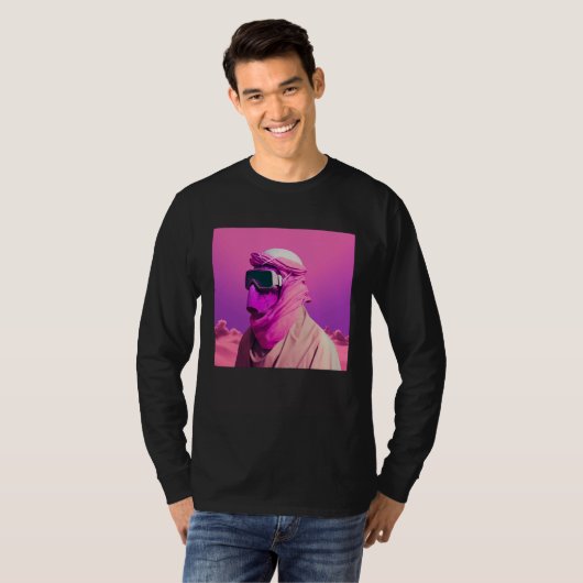 Masked Arab in a Vaporwave Desert Retrowave style Tシャツ (正面フル)
