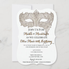 Masks & Mocktails Gold Masquerade Birthday 招待状