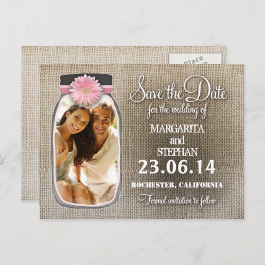 Mason 素朴 Jarと写真の保存日付 案内ポストカード (正面/裏面)