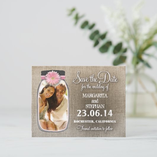 Mason 素朴 Jarと写真の保存日付 案内ポストカード (スタンド正面)