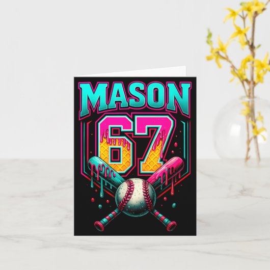 Mason 67 Funny Ice Cream Drip Baseball Ice Cream D カード (黄色い花)