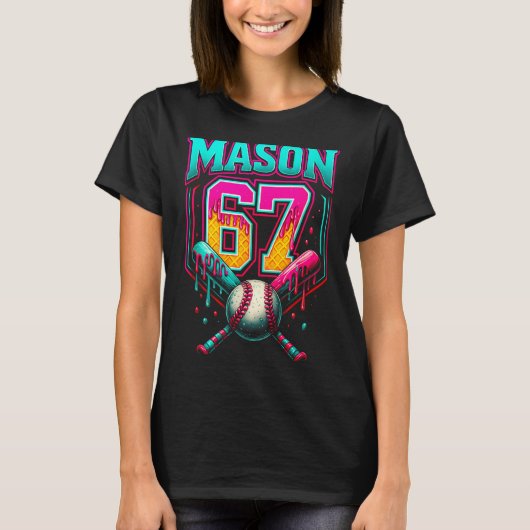 Mason 67 Funny Ice Cream Drip Baseball Ice Cream D Tシャツ (正面)