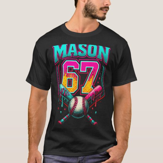 Mason 67 Funny Ice Cream Drip Baseball Ice Cream D Tシャツ (正面)