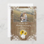 Mason JarとSunflower Photo素朴 Save the Date 案内ポストカード (正面/裏面)