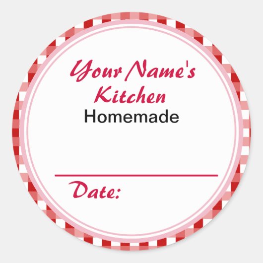 Mason Jarのパーソナライズされた蓋ラベル赤いチェック ラウンドシール (正面)