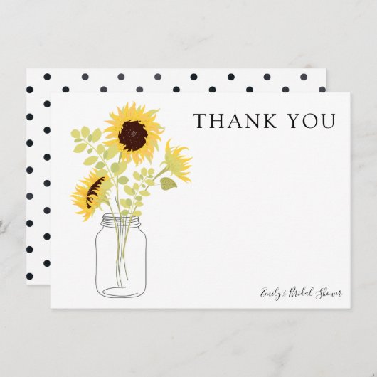 Mason Jarのヒマワリありがとう 招待状 (正面/裏面)