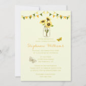 Mason Jarのヒマワリと蝶とバンティング 招待状 (正面)