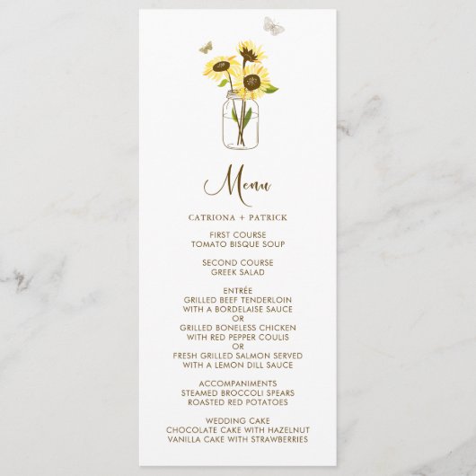 Mason Jarのヒマワリフローラメニューカード メニュー (正面)