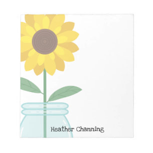 Mason Jarのヒマワリ – 名前を追加 ノートパッド