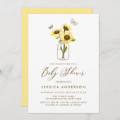 Mason Jarの上のひまわり夏の赤ちゃんシャワーII 招待状 (正面/裏面)