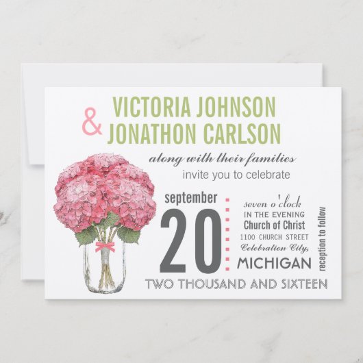 Mason JarのBack Hydrangeaの写真 招待状 (正面)