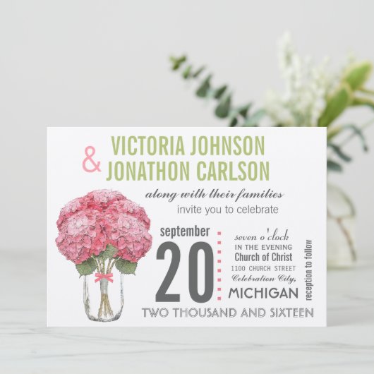 Mason JarのBack Hydrangeaの写真 招待状 (スタンド正面)