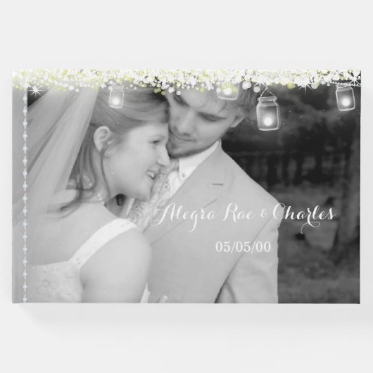 Mason JarエレガントがStarsの結婚写真の下 ゲストブック (正面)