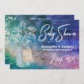 *~* Mason Jar 素朴 Baby's Breath Baby Shower 招待状 (正面/裏面)
