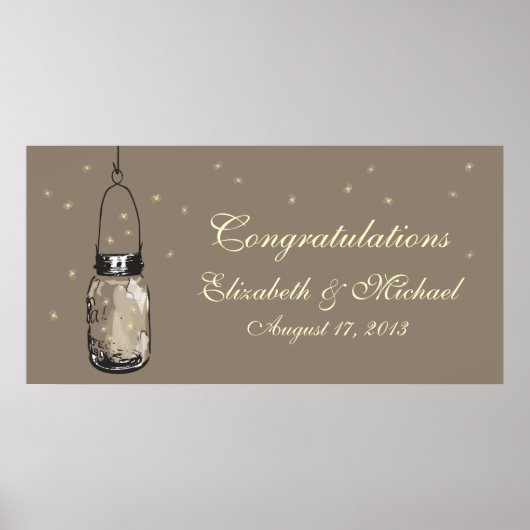 Mason Jar and Fireflies Banner ポスター (正面)