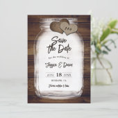 Mason Jar Barn Wood Burlap Hearts Monogram Wedding セーブザデート (スタンド正面)