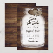 Mason Jar Barn Wood Burlap Hearts Monogram Wedding セーブザデート (正面/裏面)