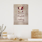 Mason Jar Burgundy Floral Wedding Welcome Sign ポスター (キッチン)