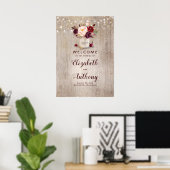 Mason Jar Burgundy Floral Wedding Welcome Sign ポスター (ホームオフィス)