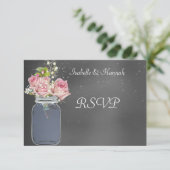 Mason Jar, Chalkboard, Lesbian Wedding RSVPカード (スタンド正面)