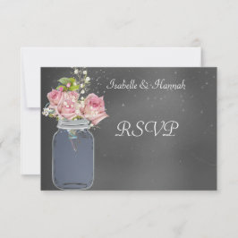 Mason Jar, Chalkboard, Lesbian Wedding RSVPカード