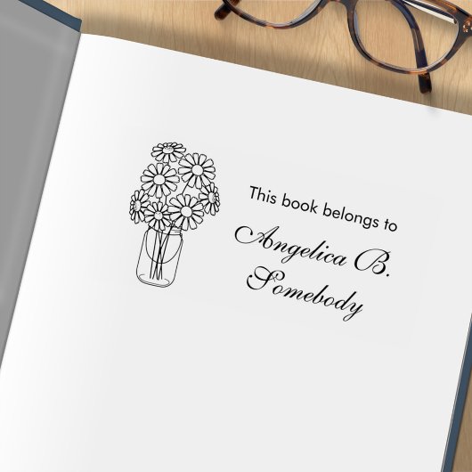Mason Jar Daisy Flowers Bouquet Bookplate ラバースタンプ