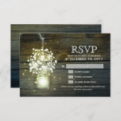 Mason Jar Lights白熱［赤熱］光を放つフローラRSVPカード 出欠カード (正面/裏面)