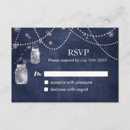 Mason Jar Navy Blue Chalkboard RSVPカード