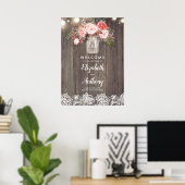 Mason Jar Pink Floral Wedding Welcome Sign ポスター (ホームオフィス)