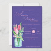  Mason Jar Purple & Blush Tulip Wedding Invitation 招待状 (正面)