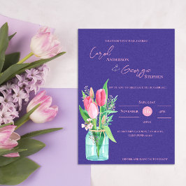  Mason Jar Purple & Blush Tulip Wedding Invitation 招待状